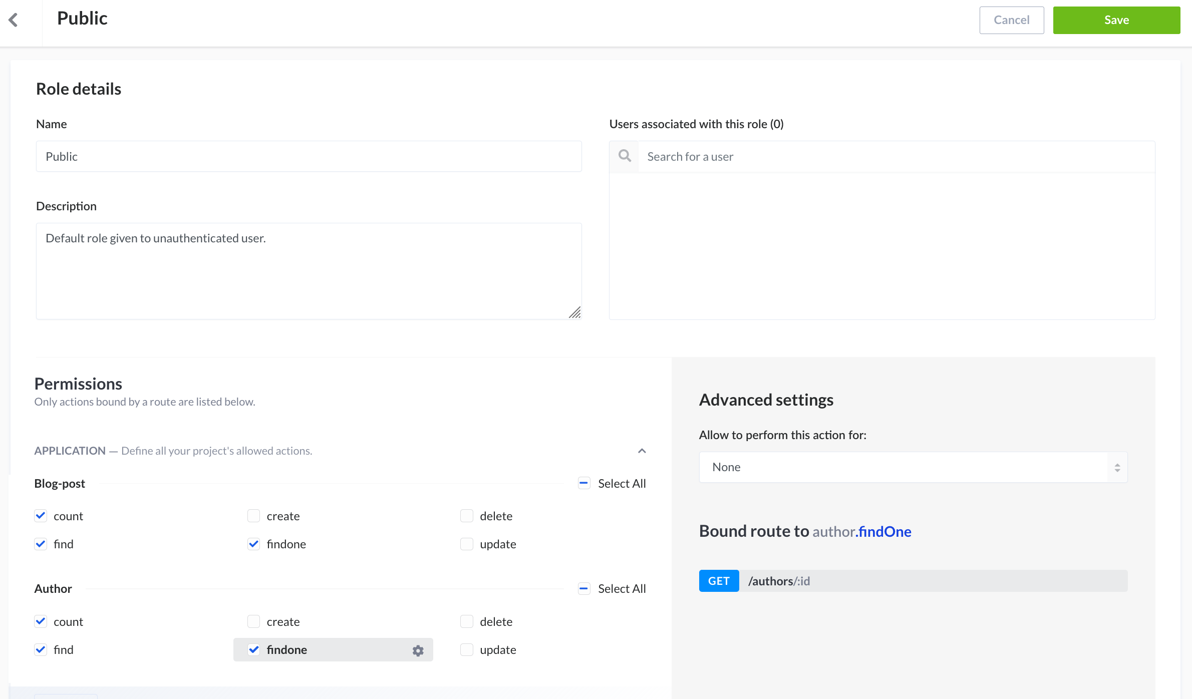 Public permission configuration